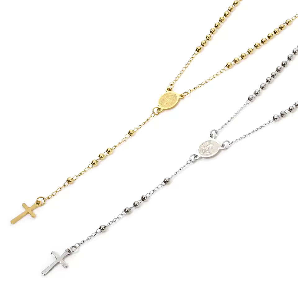 18K vergulde rozenkrans ketting (52 cm)  Gebedskralen met kruis hanger
