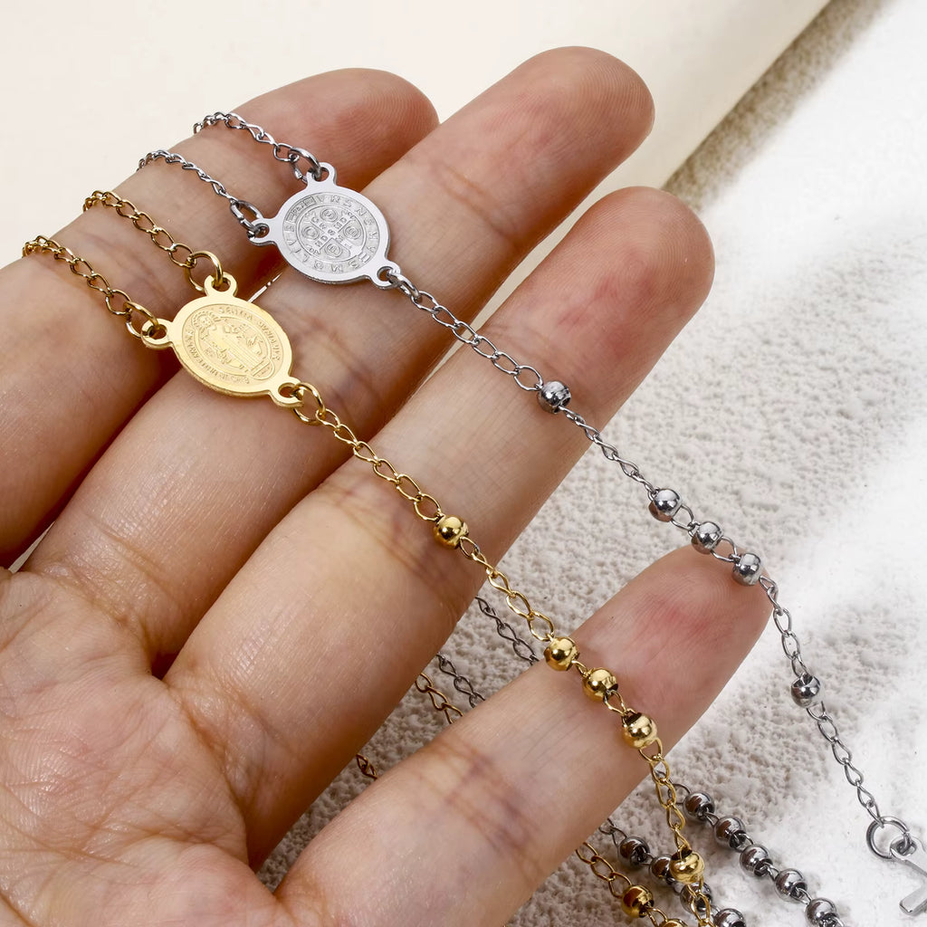 18K vergulde rozenkrans ketting (52 cm)  Gebedskralen met kruis hanger