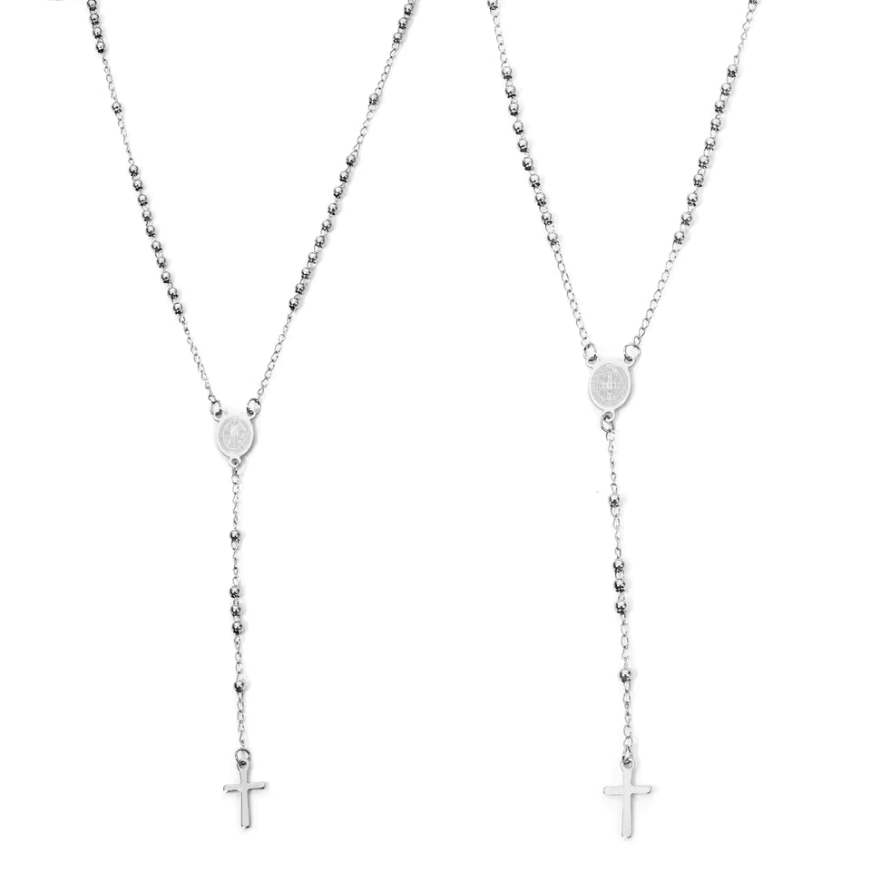 18K vergulde rozenkrans ketting (52 cm)  Gebedskralen met kruis hanger