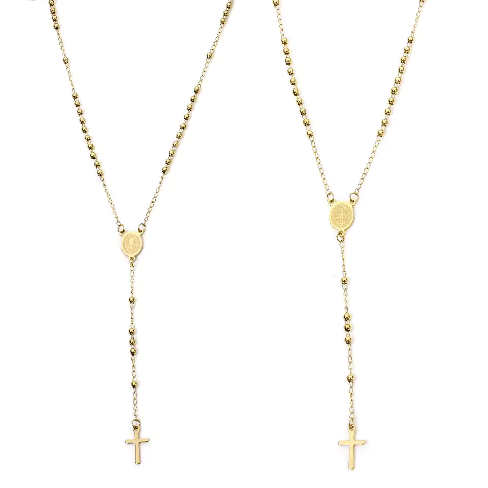 18K vergulde rozenkrans ketting (52 cm)  Gebedskralen met kruis hanger