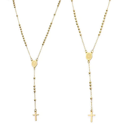 18K vergulde rozenkrans ketting (52 cm)  Gebedskralen met kruis hanger