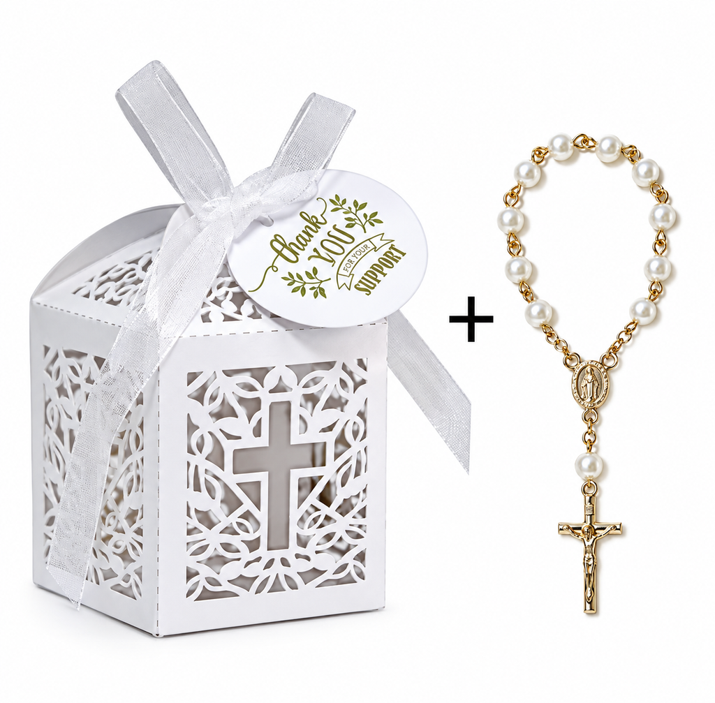 Kruis geschenkdoosje met rozenkrans
