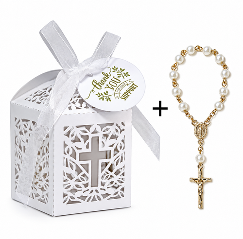 Kruis geschenkdoosje met rozenkrans