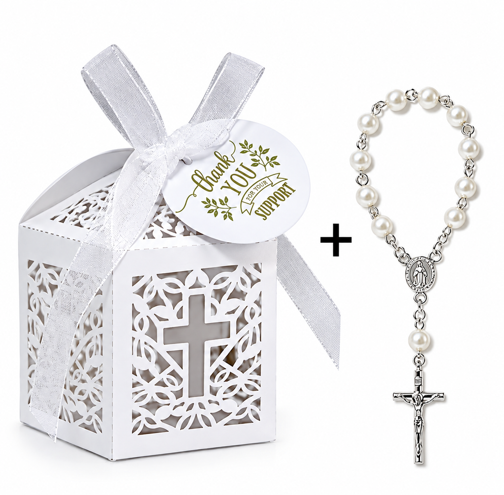 Kruis geschenkdoosje met rozenkrans