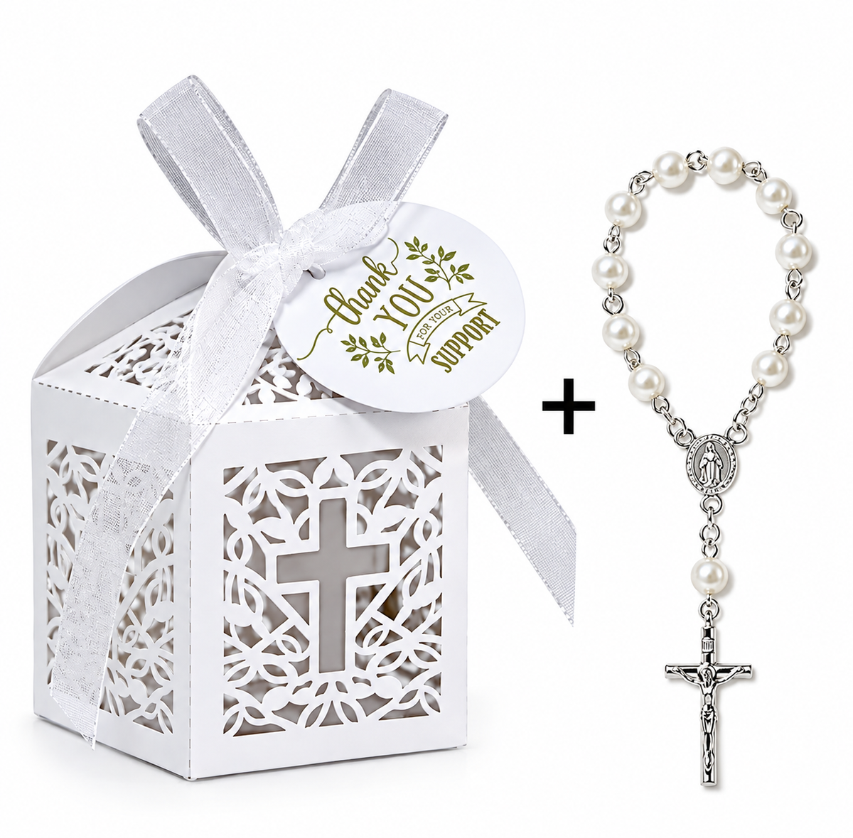 Kruis geschenkdoosje met rozenkrans
