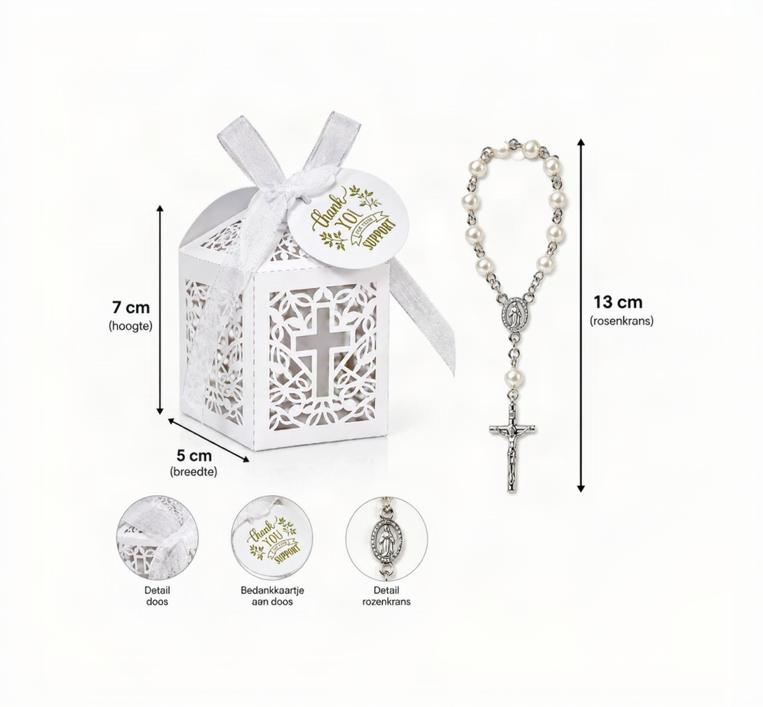 Kruis geschenkdoosje met rozenkrans