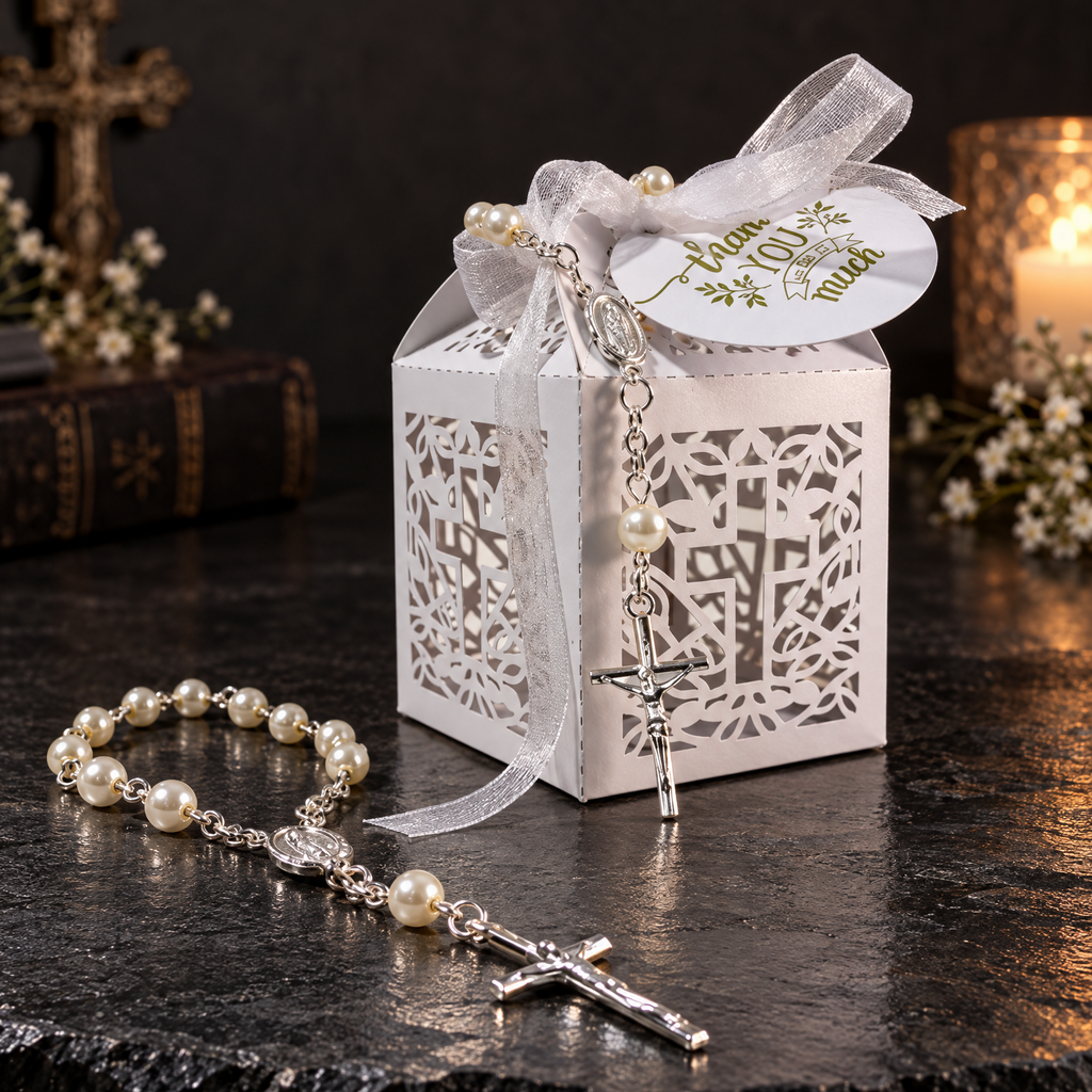 Kruis geschenkdoosje met rozenkrans